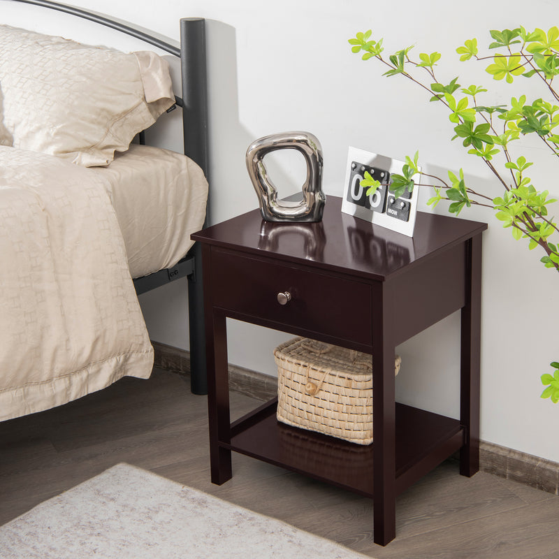 Wooden Storage Shelf with Drawer for Bedroom and Living Room-Brown