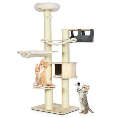 77.5-Inch Cat Tree Condo Multi-Level Kitten Activity Tower with Sisal Posts-Cream White