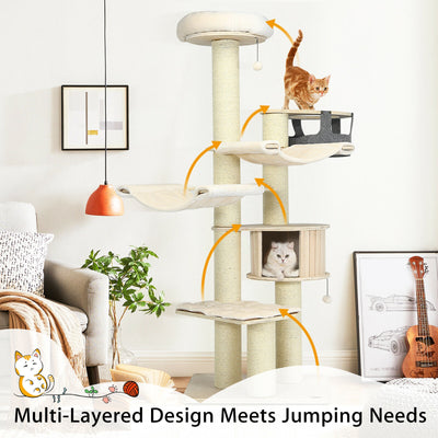 77.5-Inch Cat Tree Condo Multi-Level Kitten Activity Tower with Sisal Posts-Cream White