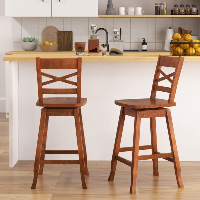 Swivel 24-Inch Counter Height Stool Set of 2 with Inclined Backrest-Walnut