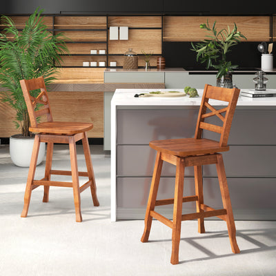 Swivel 24-Inch Counter Height Stool Set of 2 with Inclined Backrest-Walnut