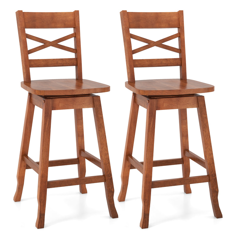 Swivel 24-Inch Counter Height Stool Set of 2 with Inclined Backrest-Walnut