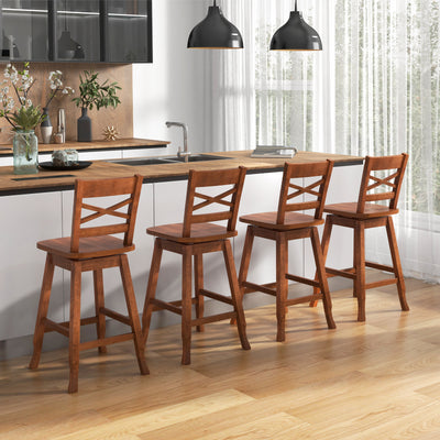 Swivel 24-Inch Counter Height Stool Set of 2 with Inclined Backrest-Walnut