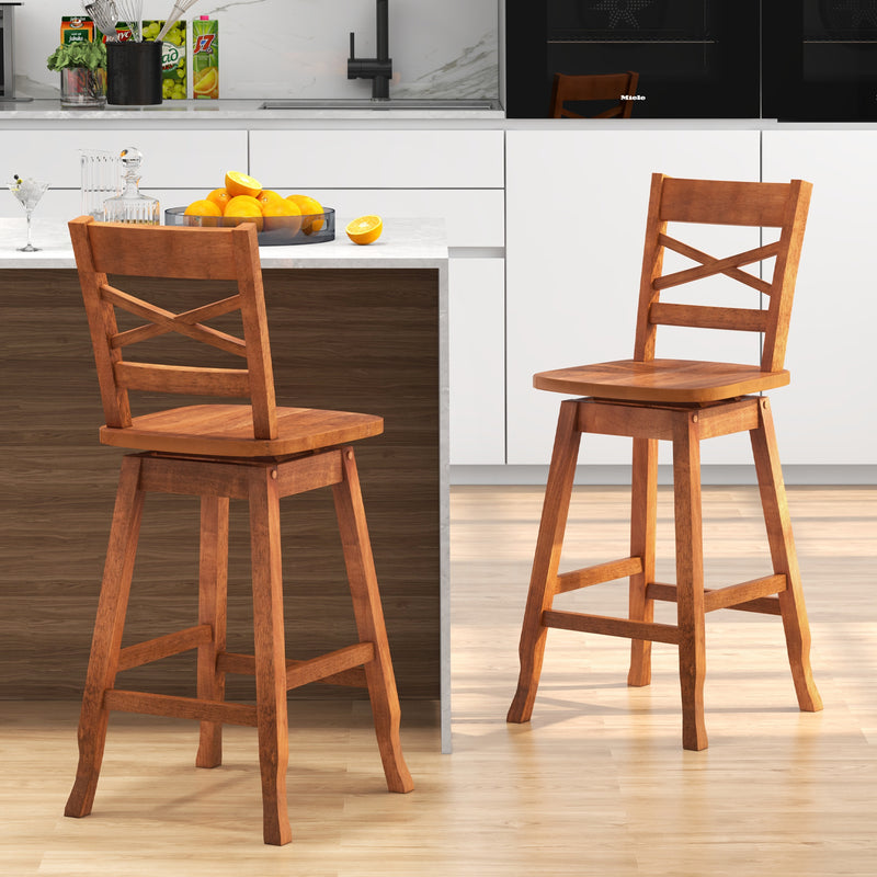 Swivel 24-Inch Counter Height Stool Set of 2 with Inclined Backrest-Walnut