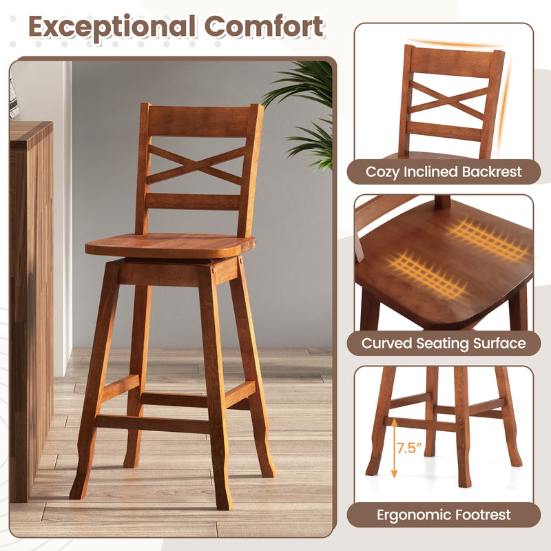 Swivel 24-Inch Counter Height Stool Set of 2 with Inclined Backrest-Walnut