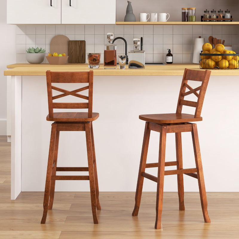 Swivel 30-Inch Bar Height Stool Set of 2 with Footrest-Walnut