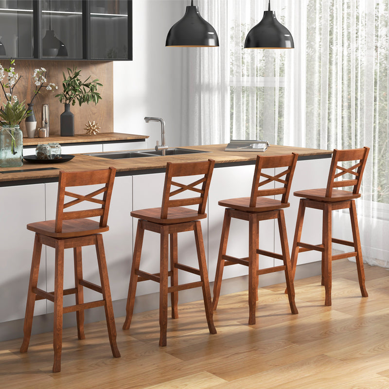 Swivel 30-Inch Bar Height Stool Set of 2 with Footrest-Walnut