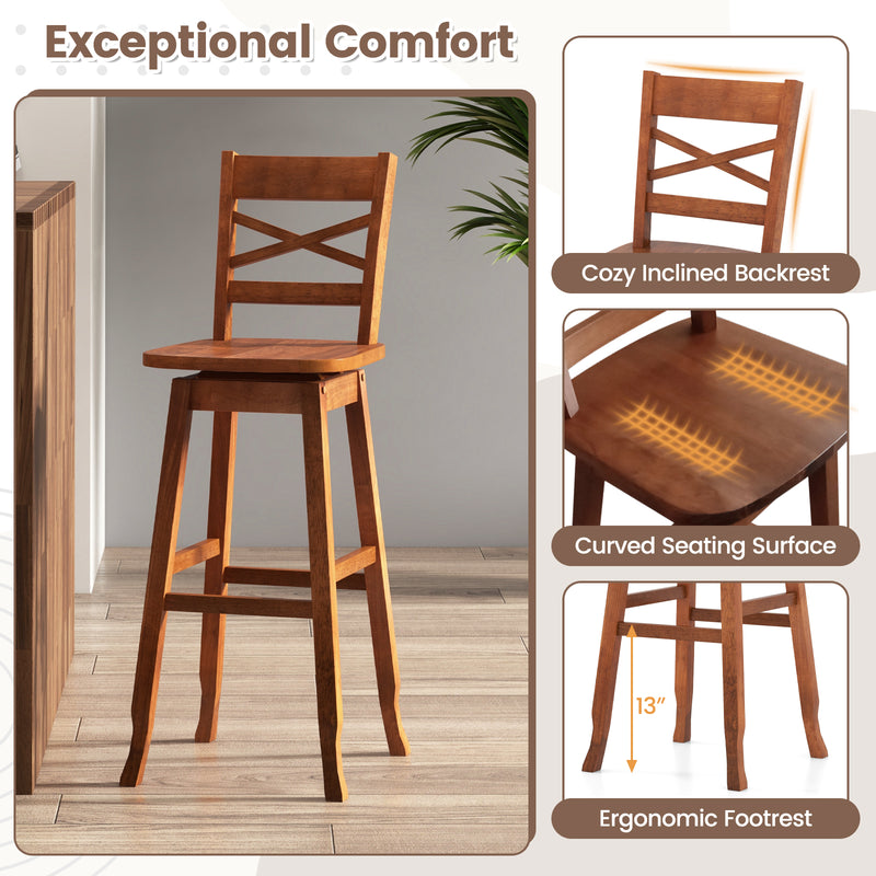 Swivel 30-Inch Bar Height Stool Set of 2 with Footrest-Walnut