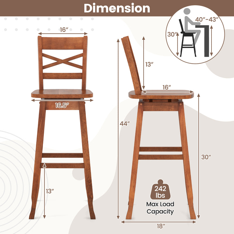 Swivel 30-Inch Bar Height Stool Set of 2 with Footrest-Walnut