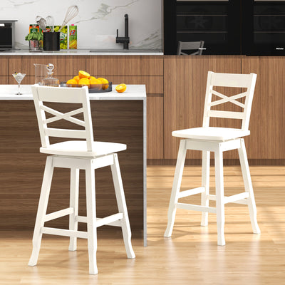 Swivel 24-Inch Counter Height Stool Set of 2 with Inclined Backrest-Cream