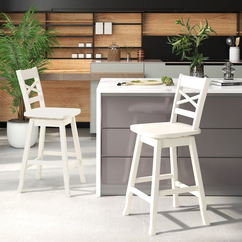 Swivel 24-Inch Counter Height Stool Set of 2 with Inclined Backrest-Cream