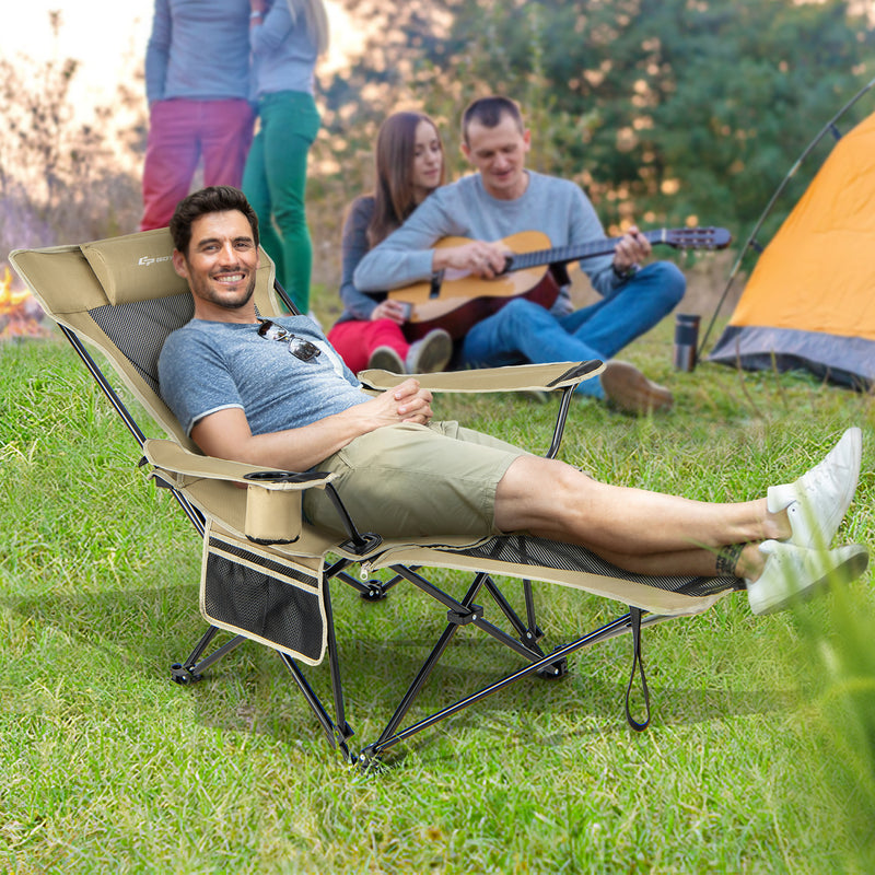 Camping Lounge Chair with Detachable Footrest Adjustable Backrest-Khaki