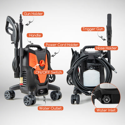 2400 PSI Electric Pressure Washer with 4 Universal Wheels-Orange