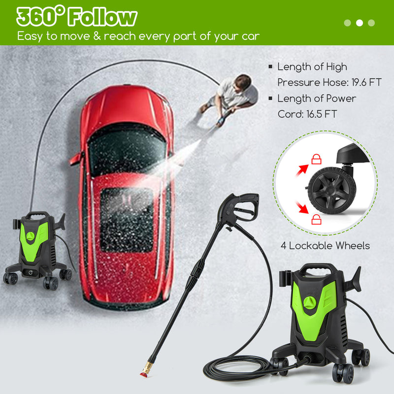 2400 PSI Electric Pressure Washer with 4 Universal Wheels-Green