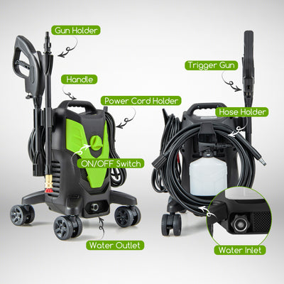 2400 PSI Electric Pressure Washer with 4 Universal Wheels-Green