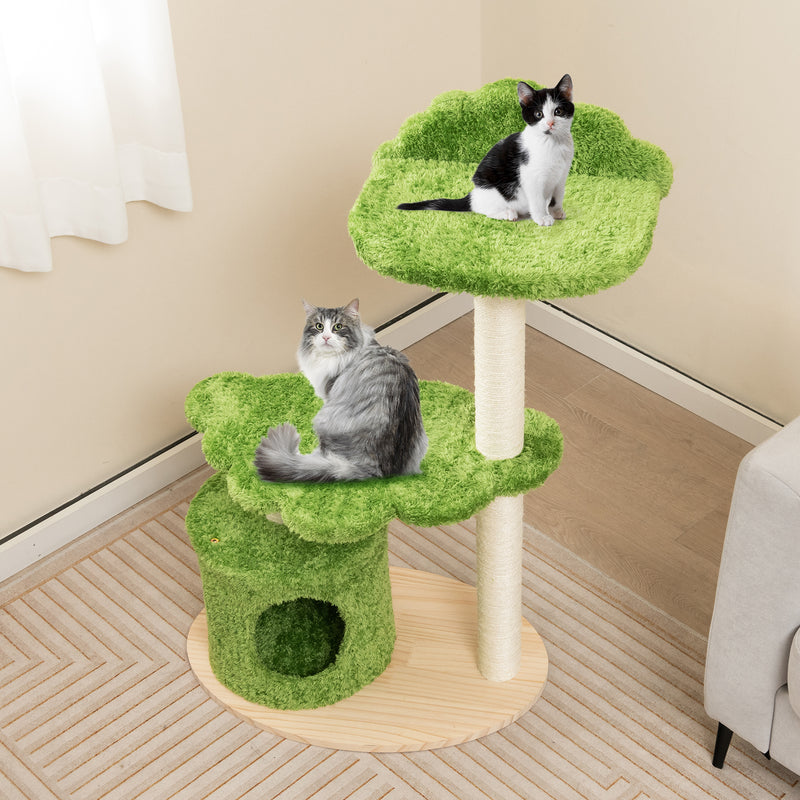 38 Inch Cute Cat Tree for Indoor Cats with Fully Wrapped Sisal Scratching Posts-Green