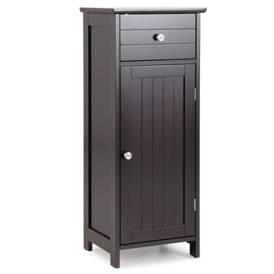 Wooden Bathroom Floor Storage Cabinet with Drawer and Shelf-Brown