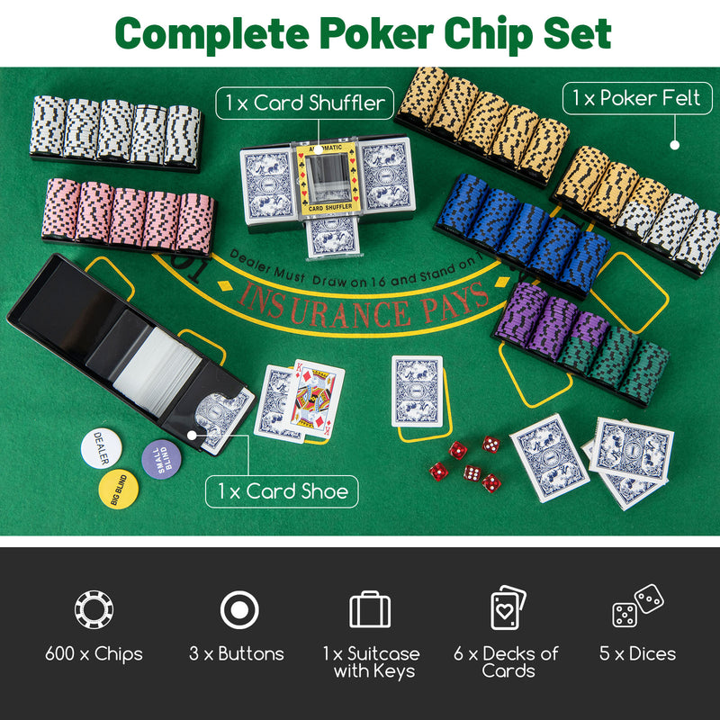 600-Piece Poker Chip Set 14 Gram Claytec Chips with Carrying Case-Black