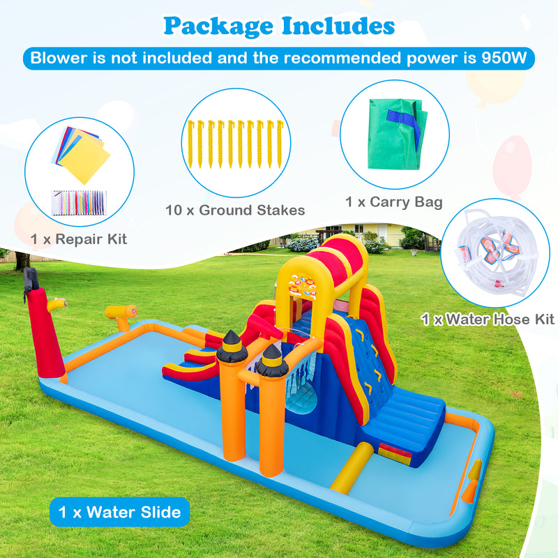 6-In-1 Inflatable Water Slide with Dual Slides and Cave Crawling Game without Blower