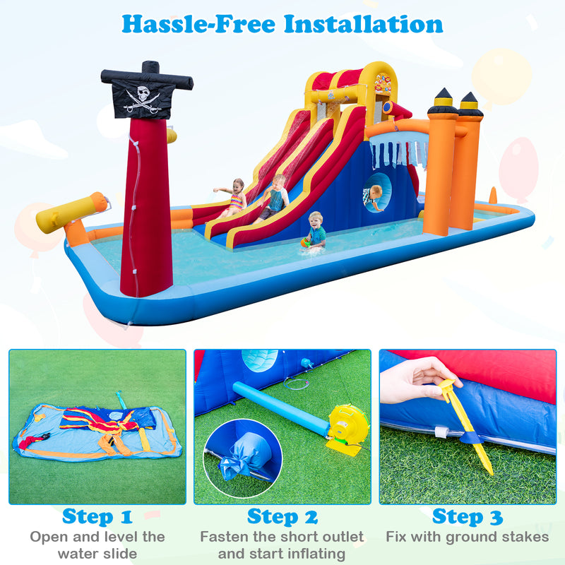 6-In-1 Inflatable Water Slide with Dual Slides and Cave Crawling Game without Blower