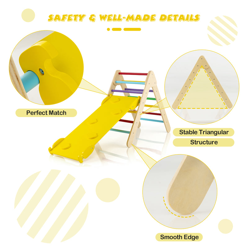 3-in-1 Wooden Climbing Triangle Set Triangle Climber with Ramp-Multicolor