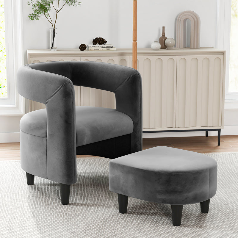 Comfy Accent Armchair with Footrest-Gray