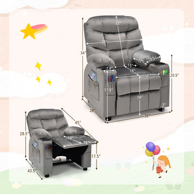 Kids Recliner Chair with Cup Holder and Footrest for Children-Light Gray