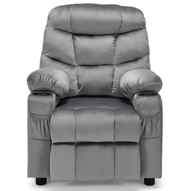 Kids Recliner Chair with Cup Holder and Footrest for Children-Light Gray