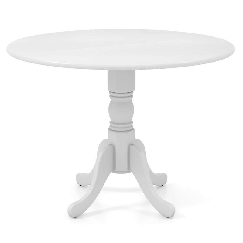 Wooden Dining Table with Round Tabletop and Curved Trestle Legs-White