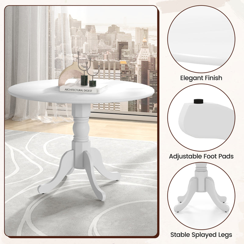 Wooden Dining Table with Round Tabletop and Curved Trestle Legs-White