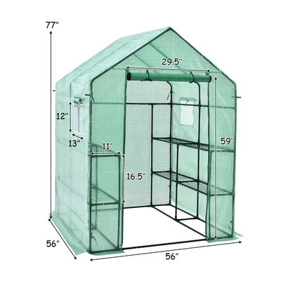 Walk-in Greenhouse 56 x 56 x 77 Inch Gardening with Observation Windows