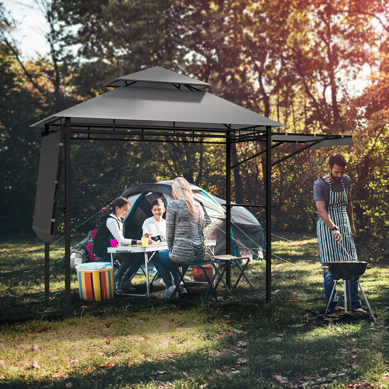 13.5 x 4 Feet Patio BBQ Grill Gazebo Canopy with Dual Side Awnings-Gray