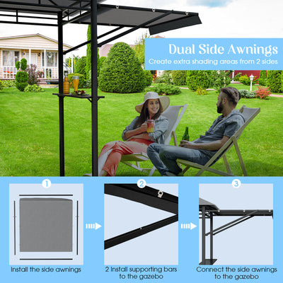 13.5 x 4 Feet Patio BBQ Grill Gazebo Canopy with Dual Side Awnings-Gray