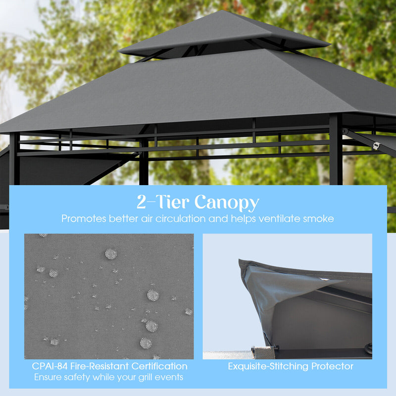 13.5 x 4 Feet Patio BBQ Grill Gazebo Canopy with Dual Side Awnings-Gray