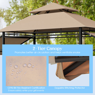 13.5 x 4 Feet Patio BBQ Grill Gazebo Canopy with Dual Side Awnings-Beige