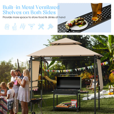 13.5 x 4 Feet Patio BBQ Grill Gazebo Canopy with Dual Side Awnings-Beige