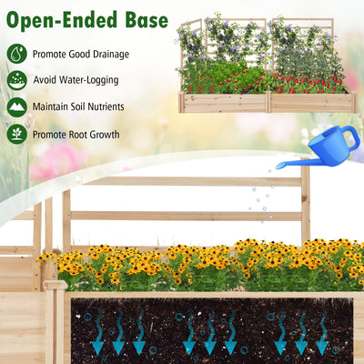 Raised Garden Bed with 2 Planter Boxes and 3 Trellis-Natural