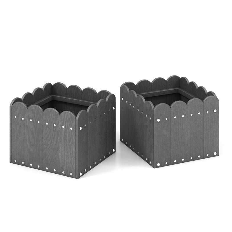 2 Pack Square Planter Box with Drainage Gaps for for Front Porch Garden Balcony-Gray