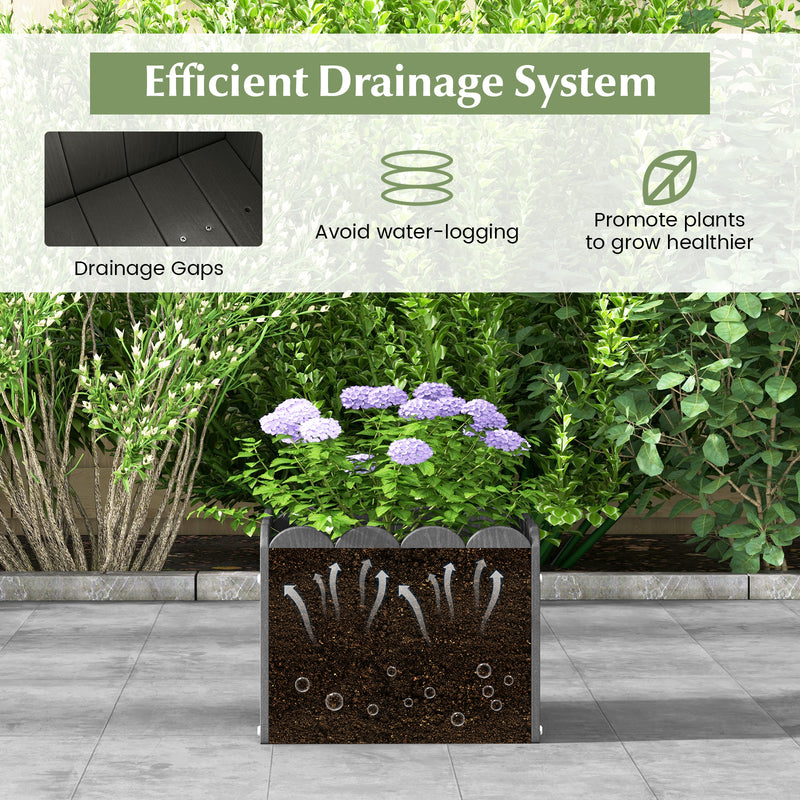 2 Pack Square Planter Box with Drainage Gaps for for Front Porch Garden Balcony-Gray