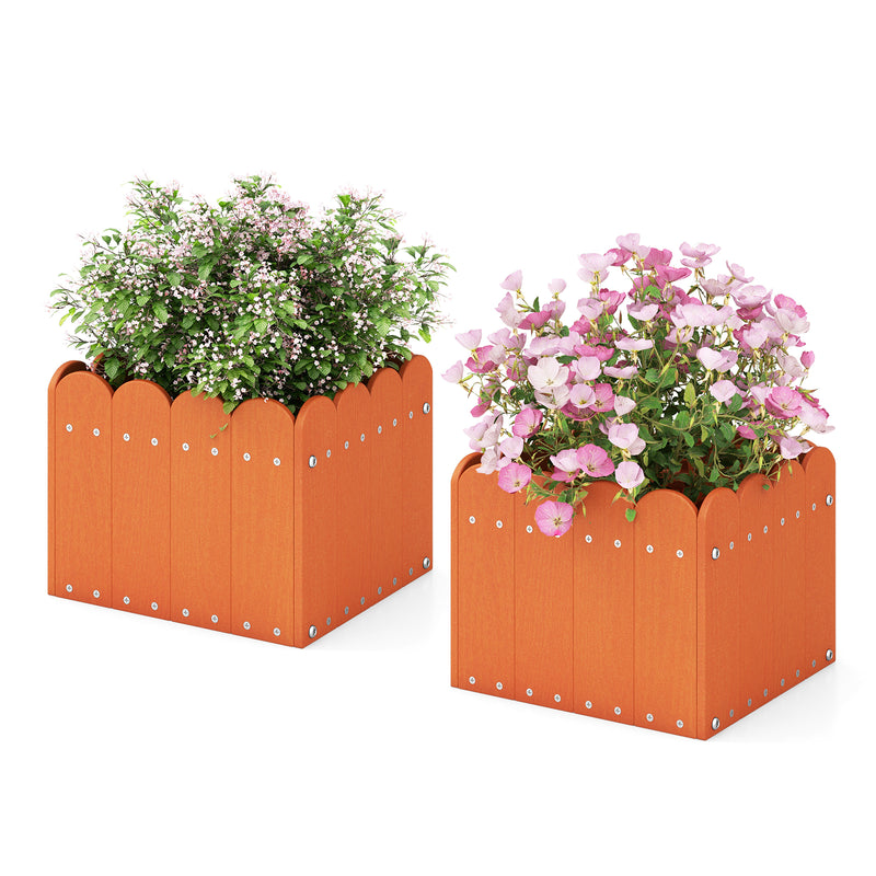 2 Pack Square Planter Box with Drainage Gaps for for Front Porch Garden Balcony-Orange