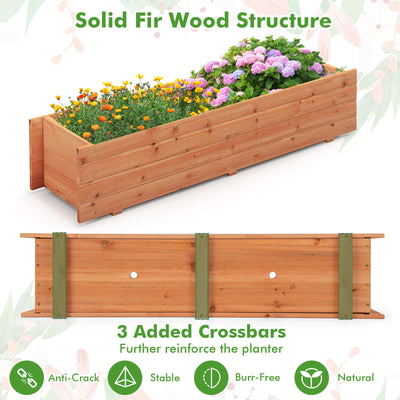 Fir Wood Planter Box with 2 Drainage Holes and 3 Added Bottom Crossbars-Orange