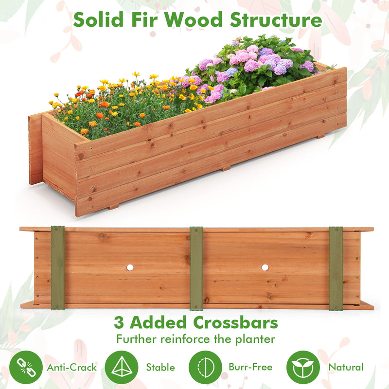 Fir Wood Planter Box with 2 Drainage Holes and 3 Added Bottom Crossbars-Orange