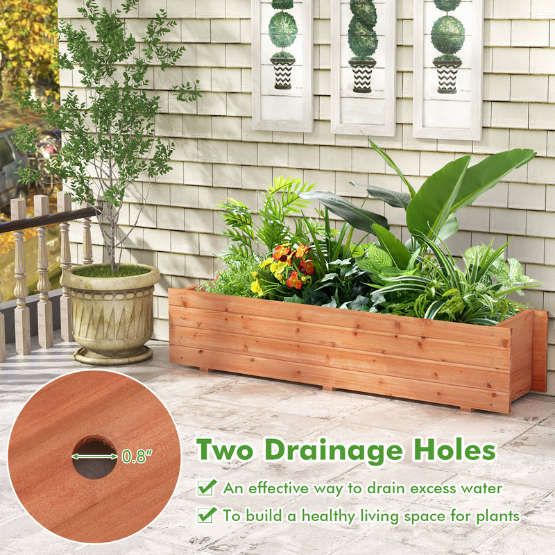 Fir Wood Planter Box with 2 Drainage Holes and 3 Added Bottom Crossbars-Orange