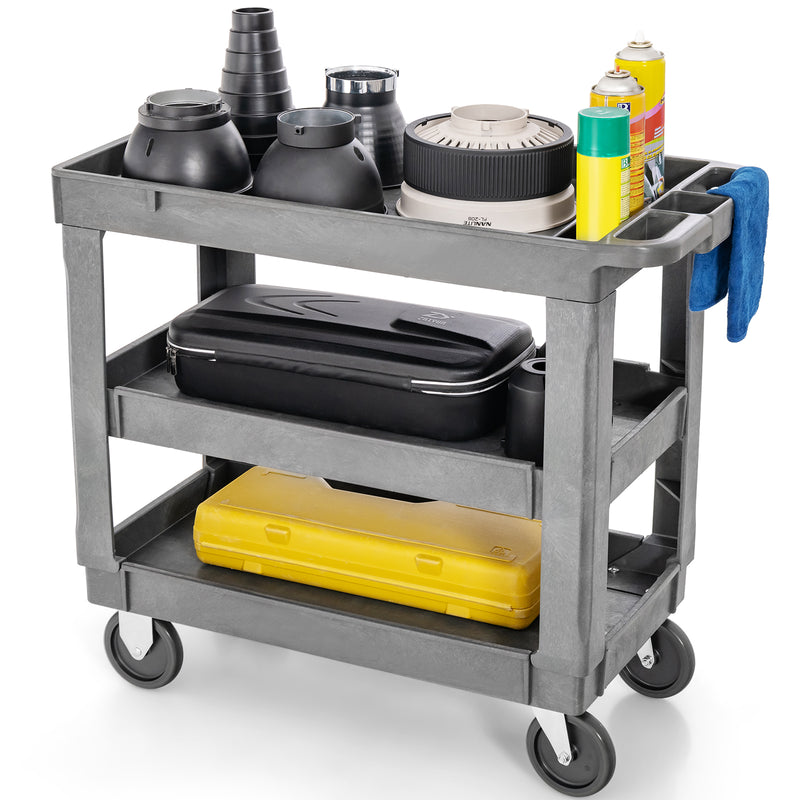 3-Tier Utility Cart with 550 LBS Max Load and Adjustable Middle Shelf-Gray