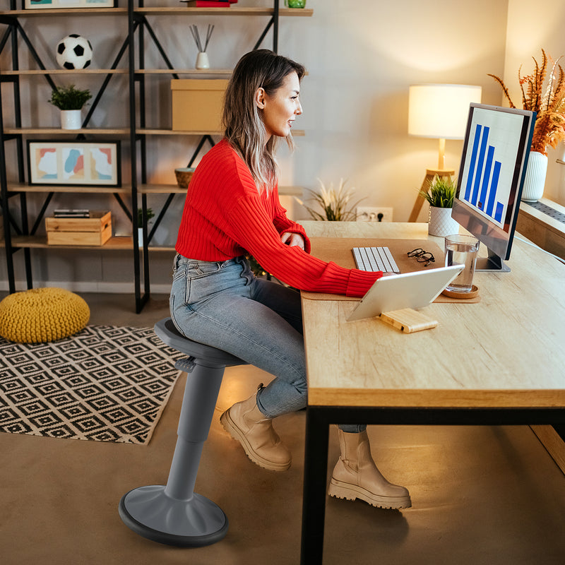 Adjustable-Height Wobble Chair Active Learning Stool for Office Stand Up Desk-Gray