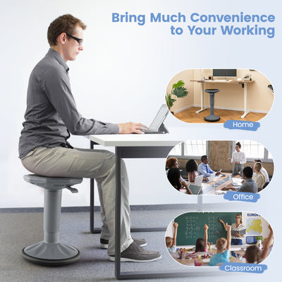 Adjustable-Height Wobble Chair Active Learning Stool for Office Stand Up Desk-Gray