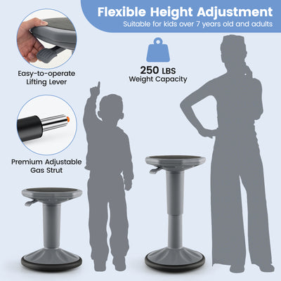 Adjustable-Height Wobble Chair Active Learning Stool for Office Stand Up Desk-Gray