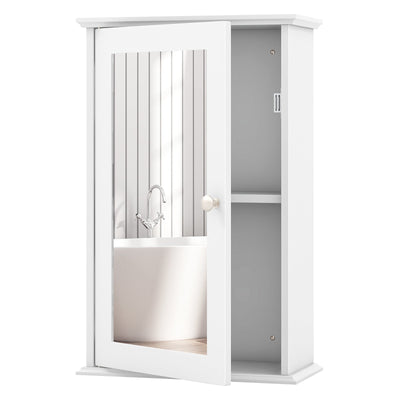 Bathroom Wall Cabinet with Single Mirror Door-White