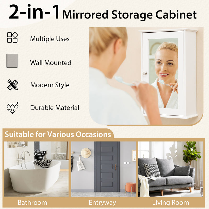 Bathroom Wall Cabinet with Single Mirror Door-White