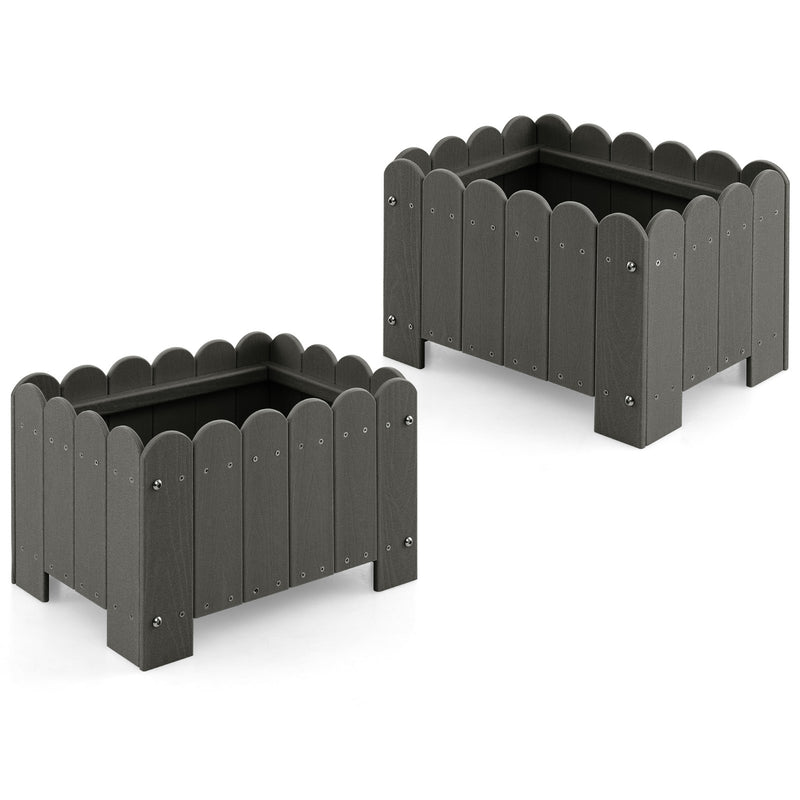 2 Pack Rectangular Planter Box with Drainage Gaps for Front Porch Garden Balcony-Gray